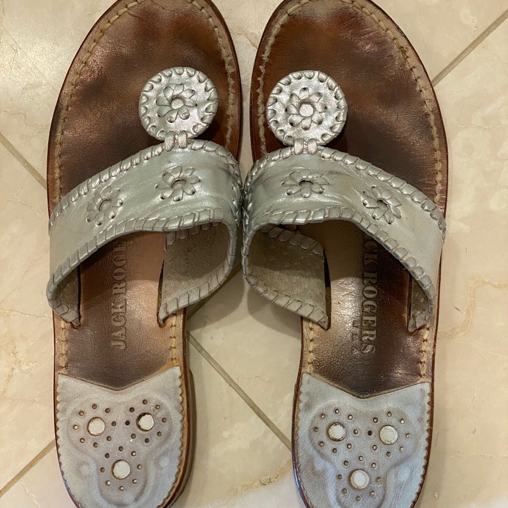 Pewter grey leather sandals